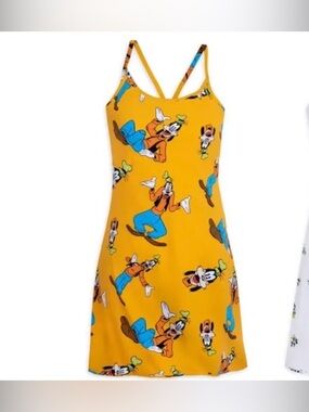 Disney Yellow Goofy Print Spaghetti Strap Dress